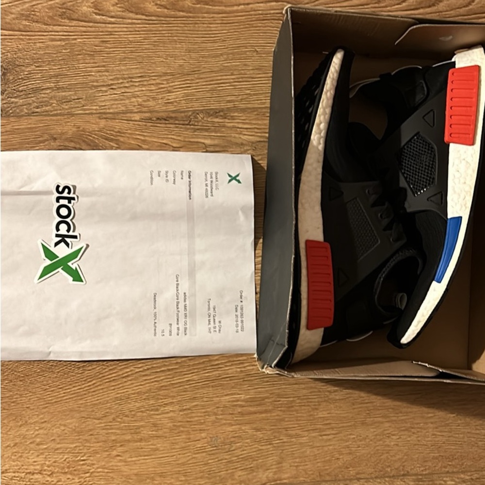 Adidas Black Sneakers with Red and Blue Accents